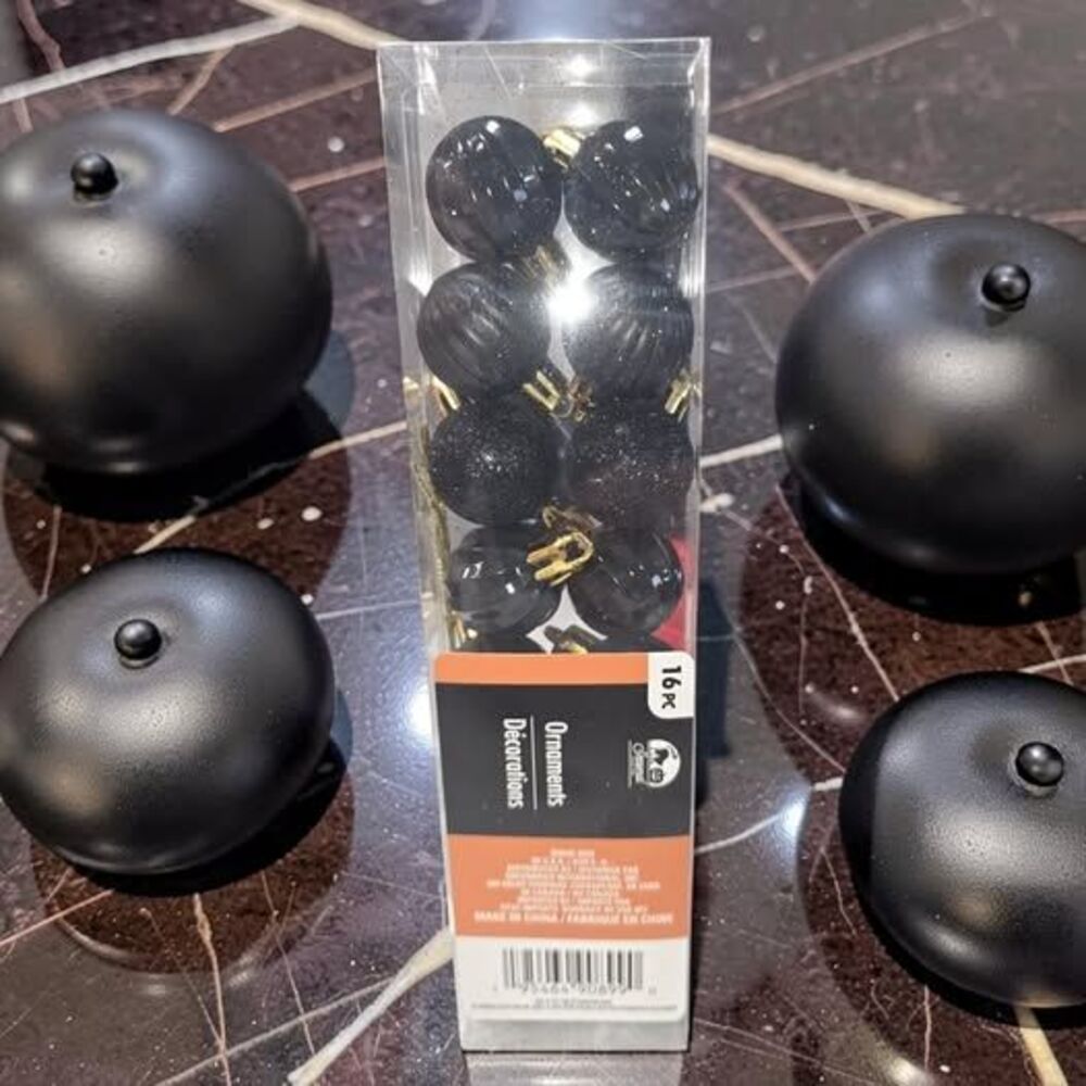 Set of 16 Black Mini Christmas Ornaments